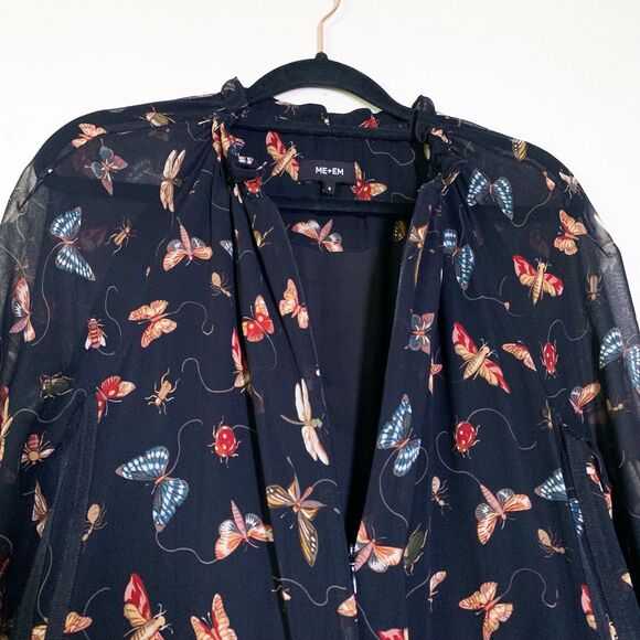 ME+EM Insect Print Sheer Sleeve Maxi Dress 8 Long Sleeve - Picture 5 of 10